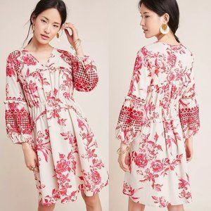 Anthropologie Vineet Bahl Thomasine Embroidered Floral Tunic Dress Medium NWOT